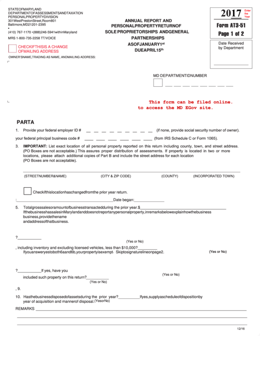 2022 Md Form 1 Annual & Personal Property Report