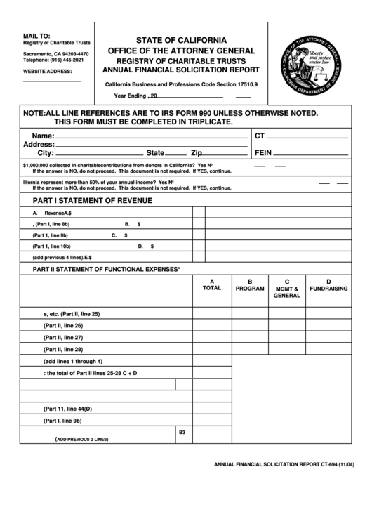 Fillable Form Ct 694 Annual Financial Solicitation Report Printable 