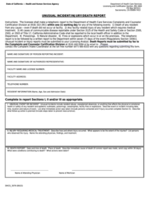 Fillable Form Dhcs 5079 California Unusual Incident injury death