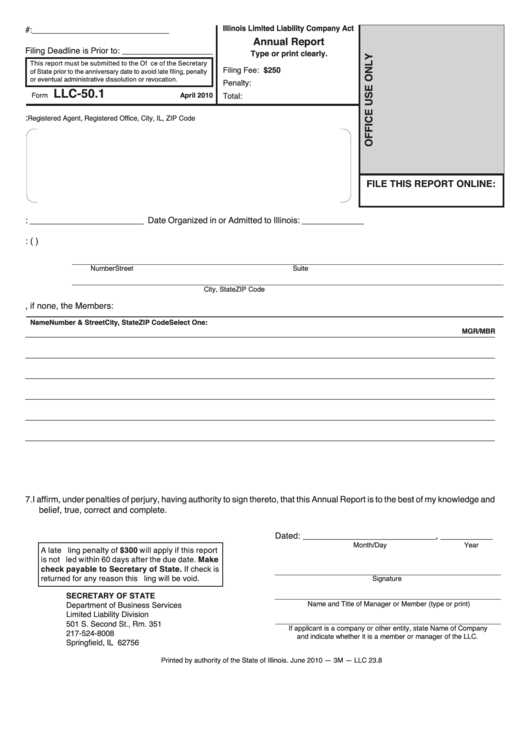Fillable Form Llc 50 1 Annual Report Printable Pdf Download