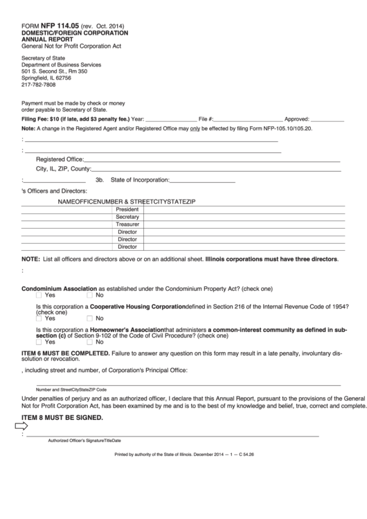 Fillable Form Nfp 114 05 Domestic foreign Corporation Annual Report