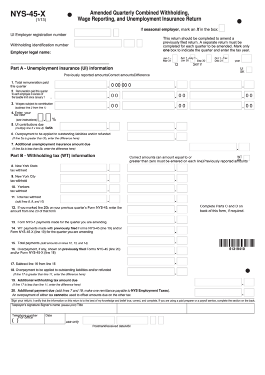 Fillable Form Nys 45 X Amended Quarterly Combined Withholding Wage