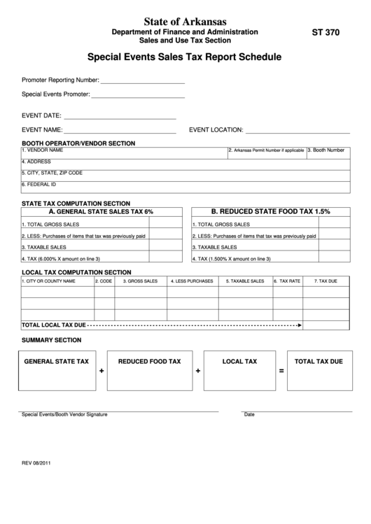 Fillable Form St 370 Special Events Sales Tax Report Schedule Form 