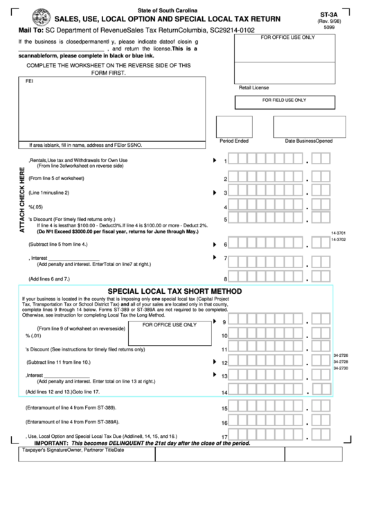 Fillable Form St 3a Sales Use Local Option And Special Local Tax