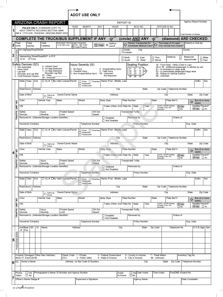 Fillable Online Nhtsa tsis Arizona Crash Report 12 2010 Traffic 