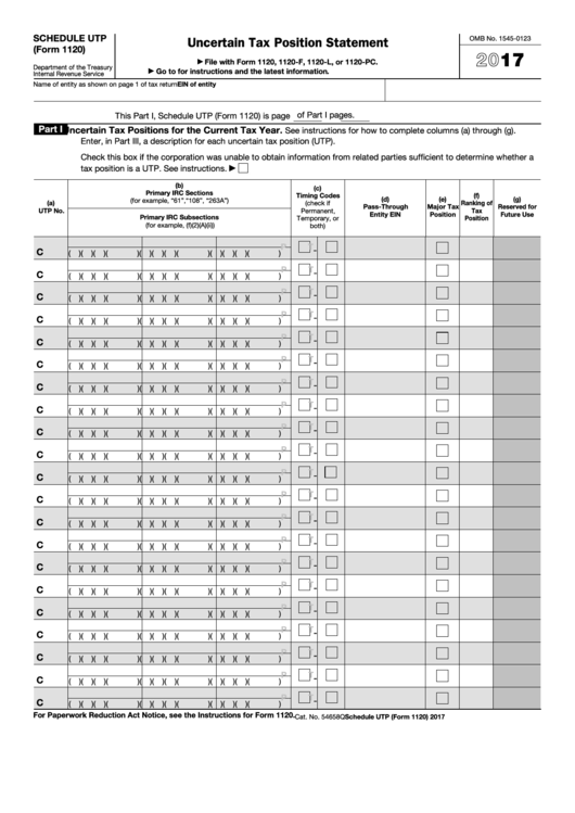 Fillable Schedule Utp Form 1120 Uncertain Tax Position Statement 