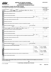 Fillable Sr 1 Report Of Traffic Accident Occuring In California Dmv