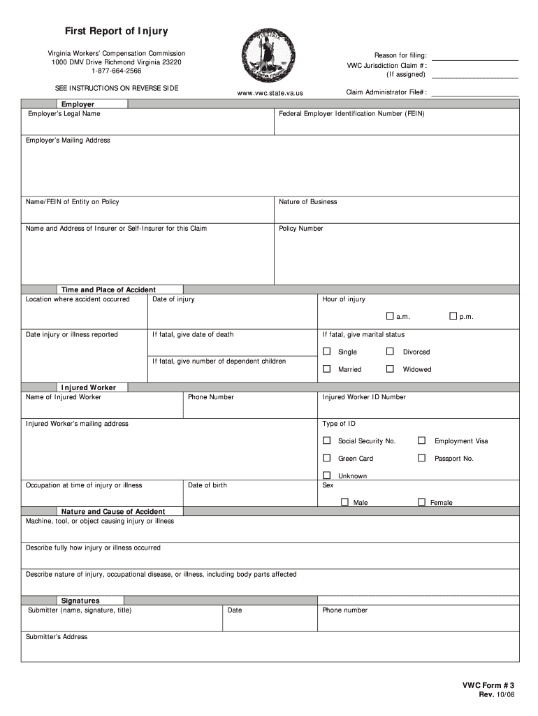 First Injury Report Fill Online Printable Fillable Blank PDFfiller