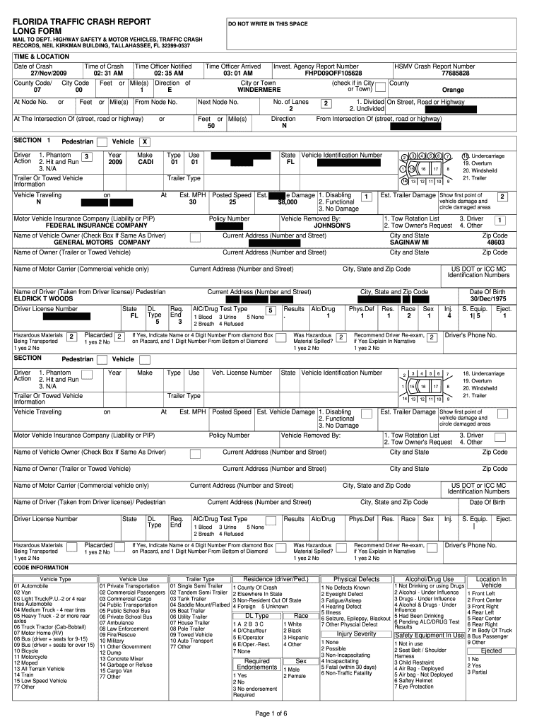 FL Traffic Crash Report Fill And Sign Printable Template Online US