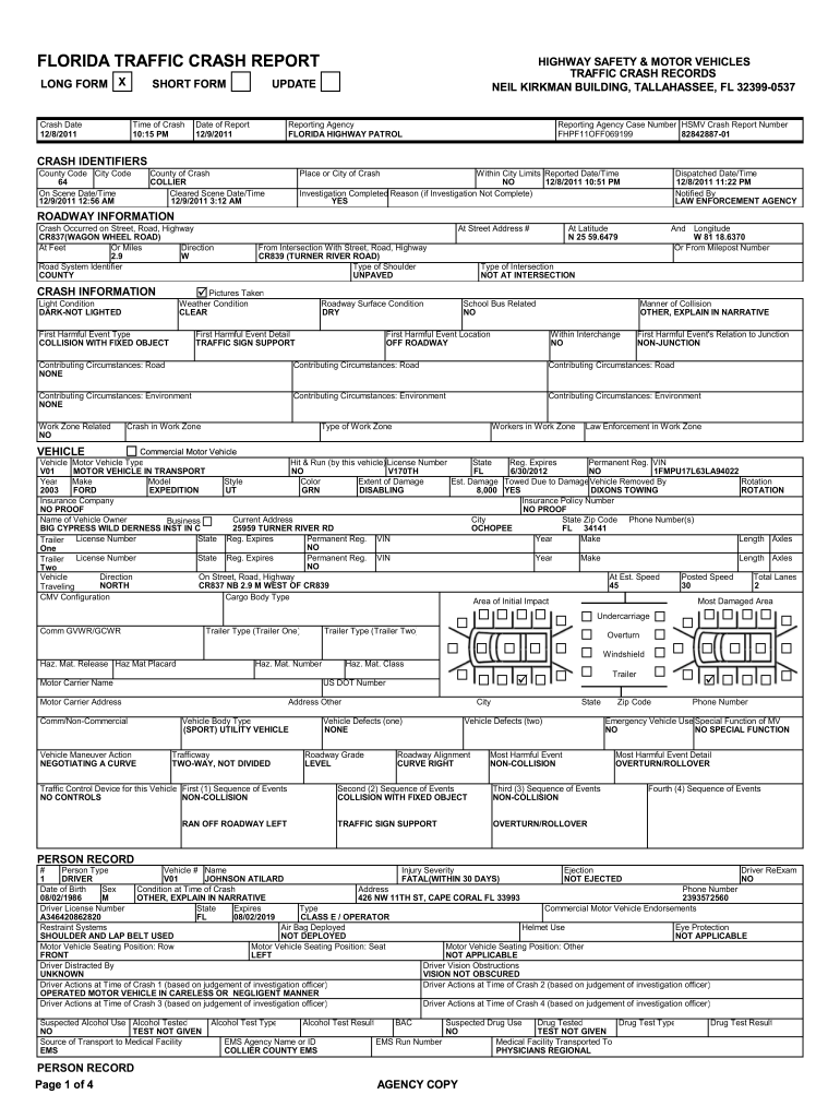 Florida Crash Report Fill Online Printable Fillable Blank PdfFiller