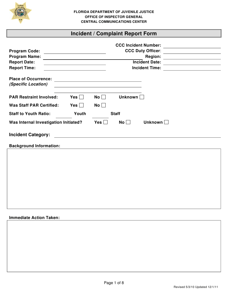 Florida Incident Complaint Report Form Download Fillable PDF 