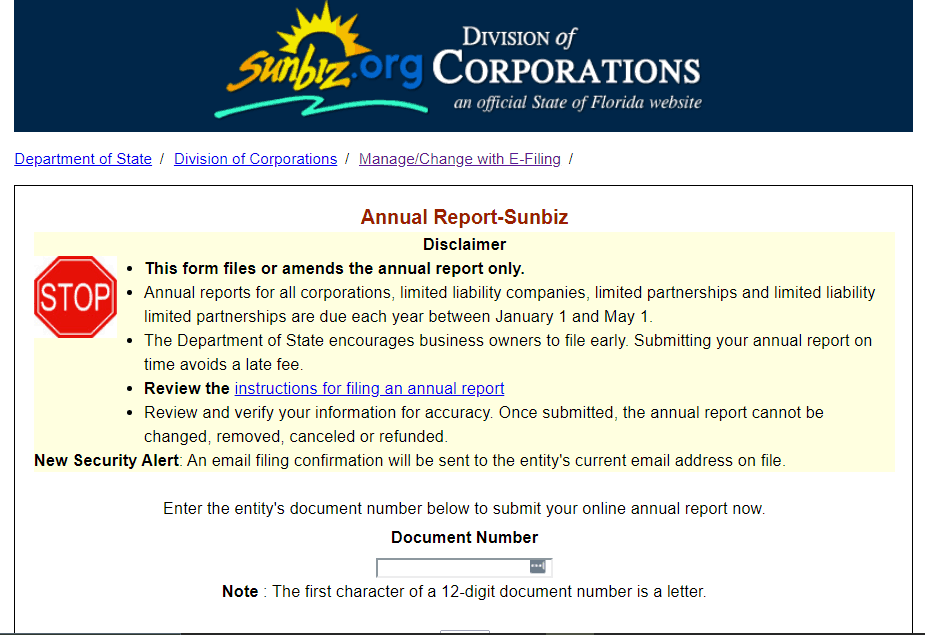 Florida Annual Report Form
