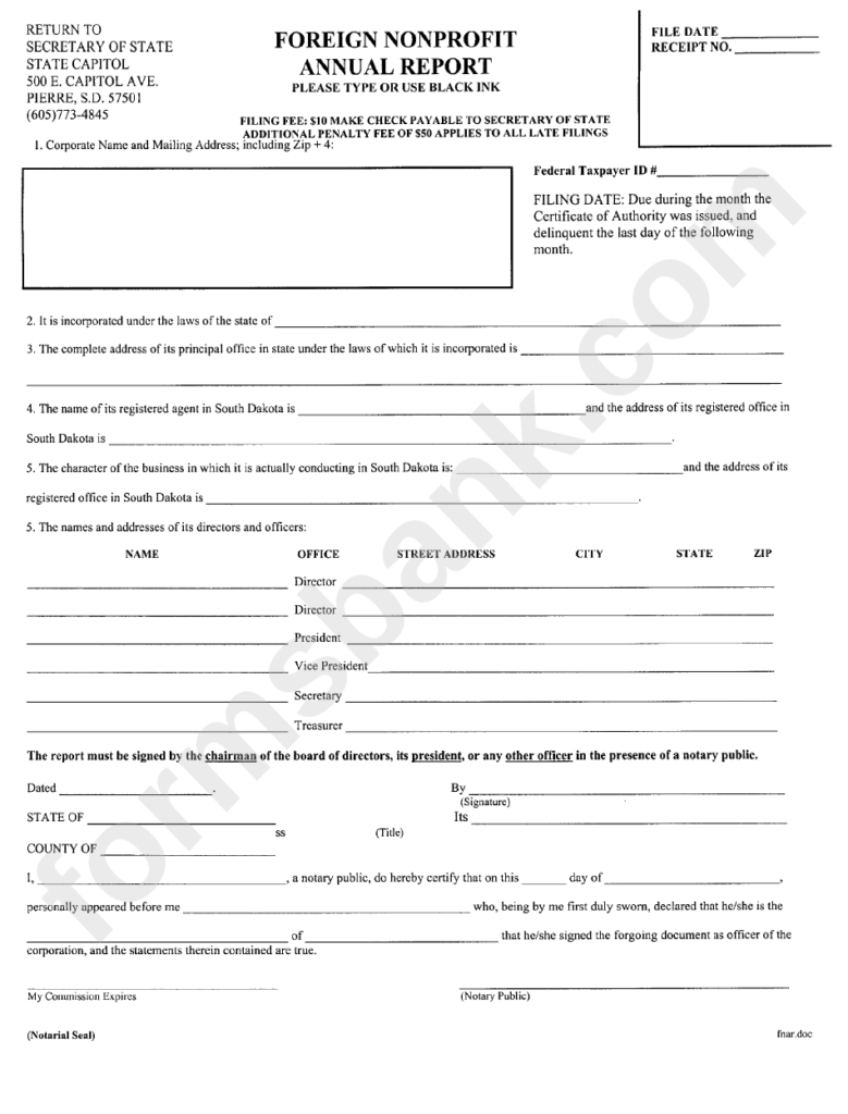 Foreign Nonprofit Annual Report Form South Dakota Secretary Of State 