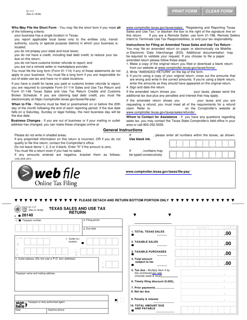 Form 01 117 Download Fillable PDF Or Fill Online Texas Sales And Use 