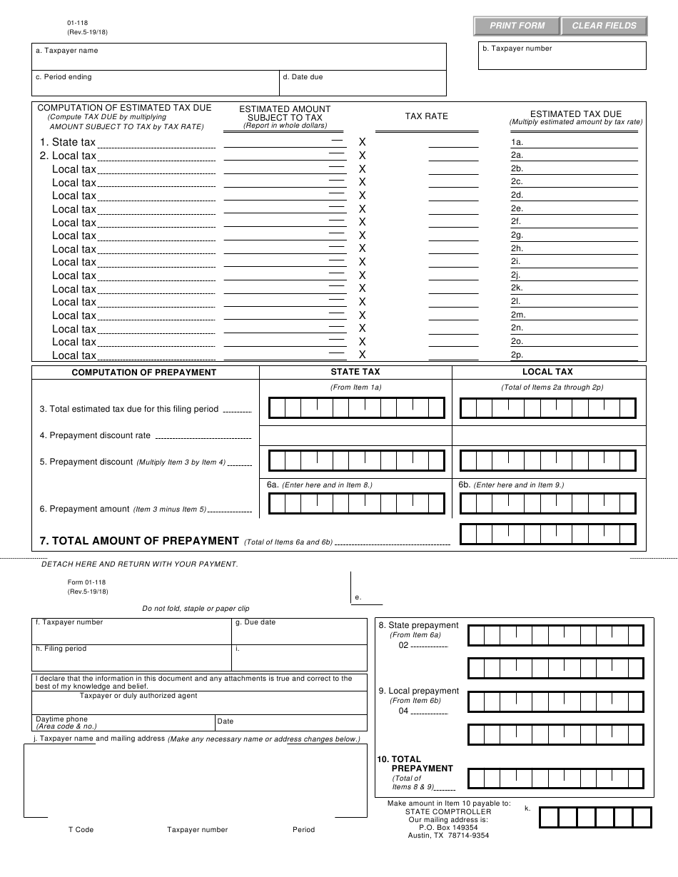 Form 01 118 Download Fillable PDF Or Fill Online Texas Sales And Use 