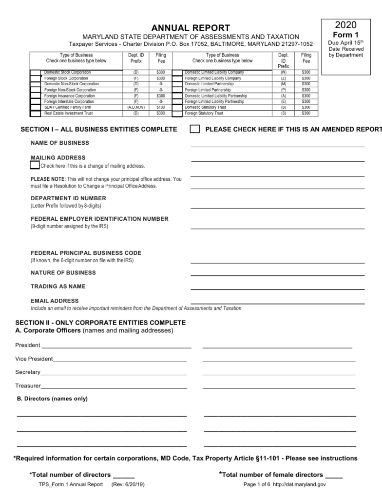 Form 1 Download Fillable PDF Or Fill Online Annual Report And Personal 