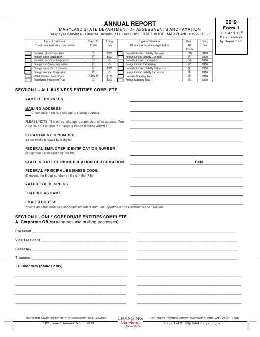 Form 1 Download Fillable PDF Or Fill Online Annual Report Business 