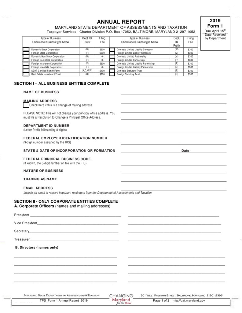 Form 1 Download Fillable PDF Or Fill Online Annual Report Business 