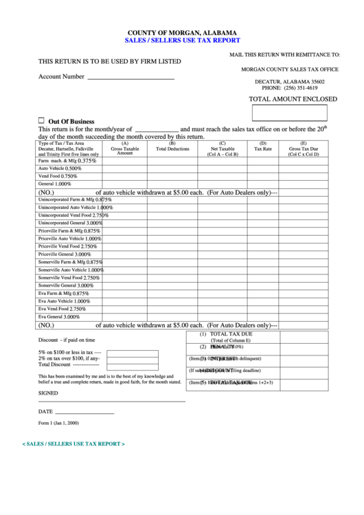 Form 1 Sales Sellers Use Tax Report Form 2000 Printable Pdf Download