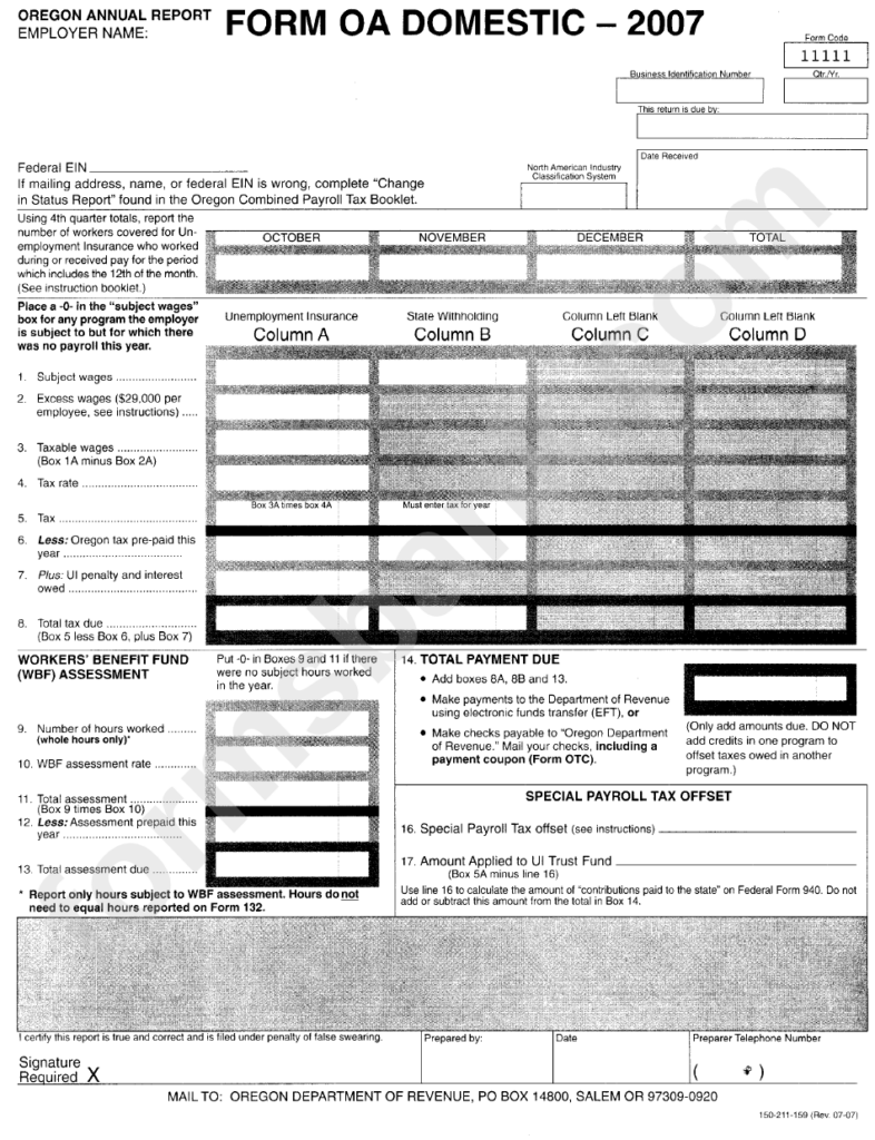 Form 132domestic 2007 Oregon Annual Report Printable Pdf Download