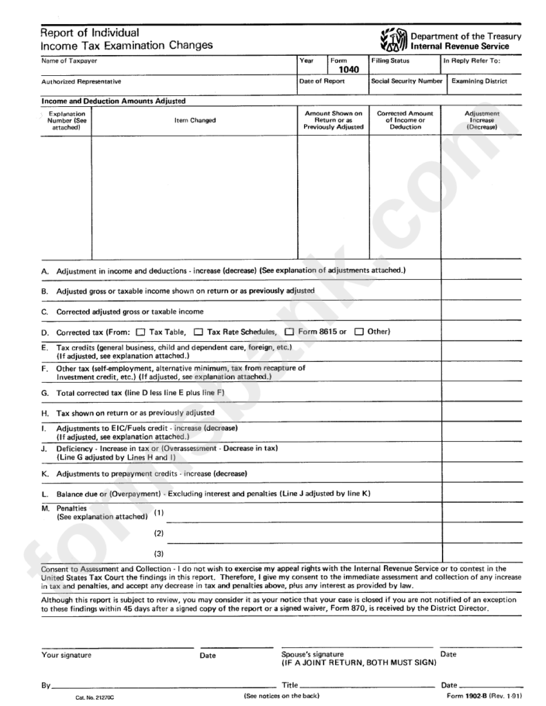 Form 1902 B Report Of Individual Income Tax Examination Changes ...