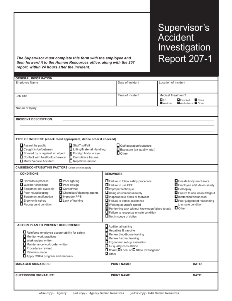 Form 207 1 Download Fillable PDF Or Fill Online Supervisor s Accident 