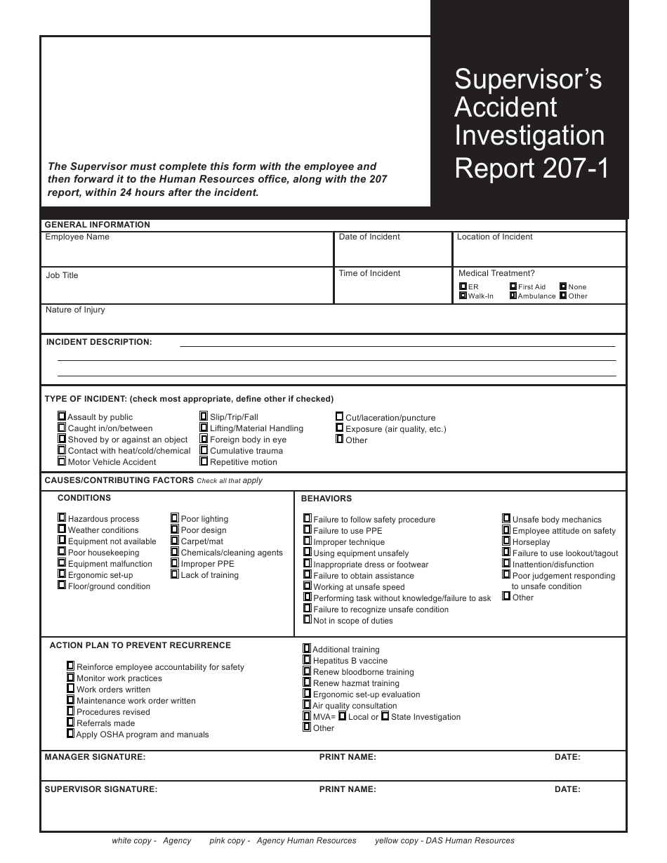 Form 207 1 Download Fillable PDF Or Fill Online Supervisor s Accident