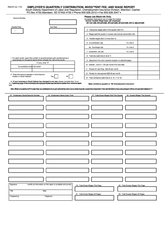 Form 21 Annual Taxable Wage Base Per Employee South Dakota 