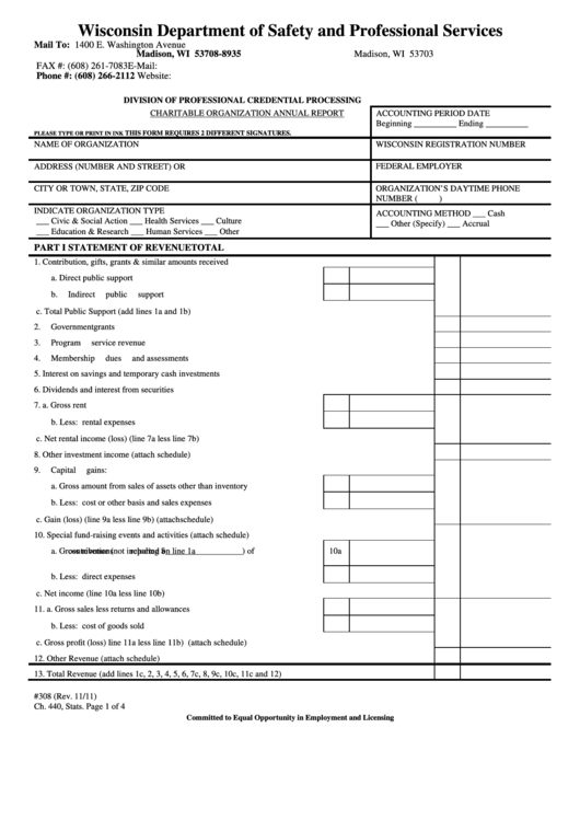 Form 308 Charitable Organization Annual Report Printable Pdf Download