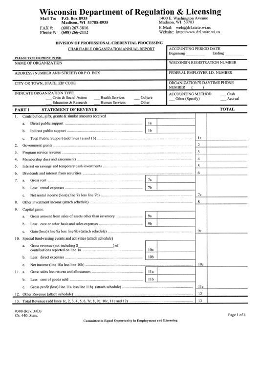 Form 308 Charitable Organization Annual Report Wisconsin 