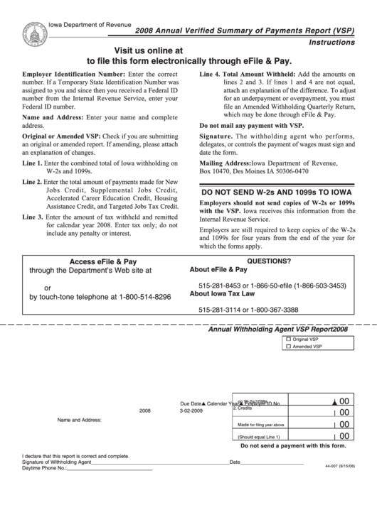 Form 44 007 Annual Verified Summary Of Payments Report Vsp 2008