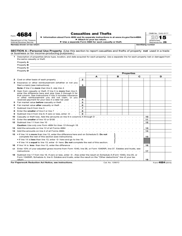 Form 4684 Casualties And Thefts 2015 Free Download