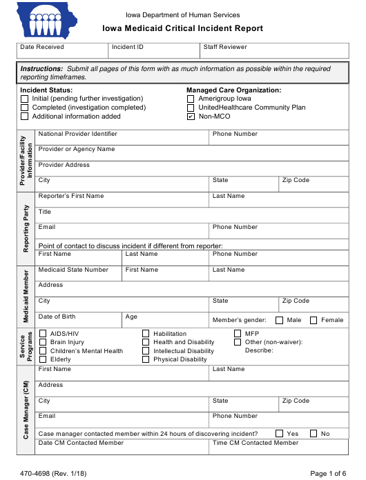 Form 470 4698 Download Fillable PDF Iowa Medicaid Critical Incident 