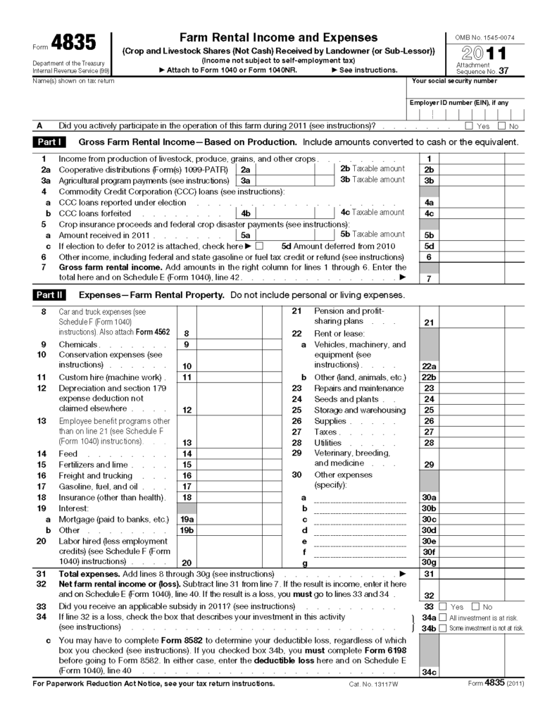 Form 4835 Farm Rental Income And Expenses
