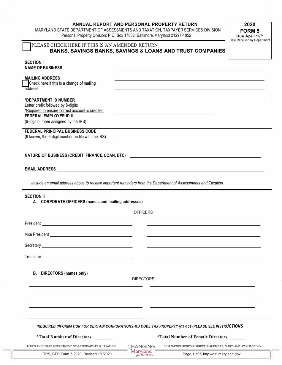 Form 5 Download Fillable PDF Or Fill Online Annual Report And Personal