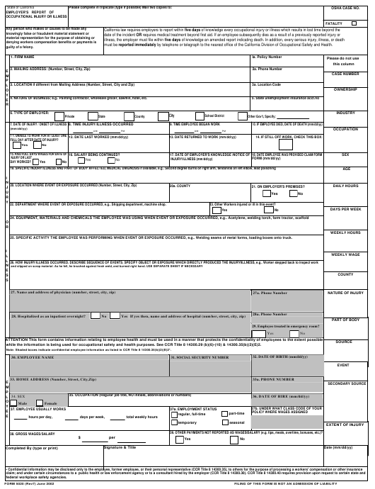 Form 5020 Download Fillable PDF Employer s Report Of Occupational 