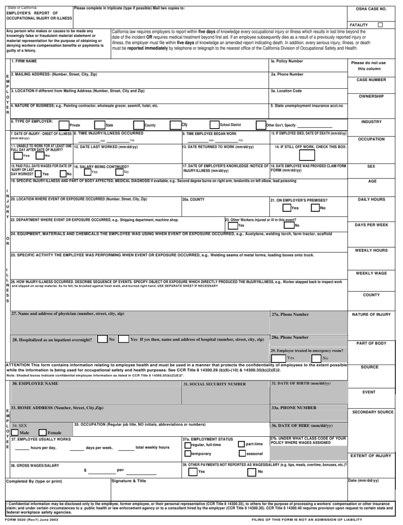Form 5020 Download Fillable PDF Or Fill Online Employer s Report Of 