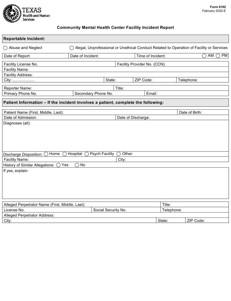 Form 6102 Download Fillable PDF Or Fill Online Community Mental Health 