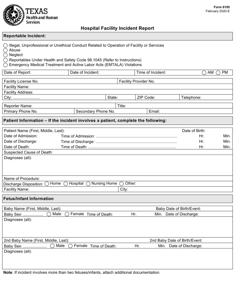 Form 6105 Download Fillable PDF Or Fill Online Hospital Facility 