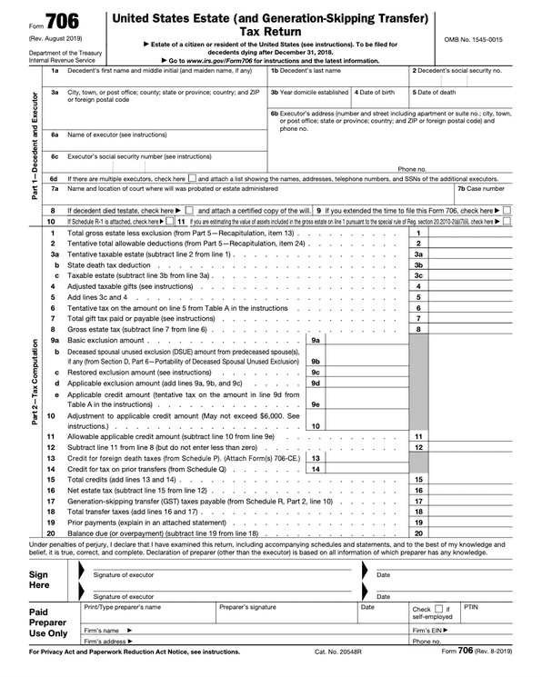 Form 706 United States Estate and Generation Skipping Transfer Tax 