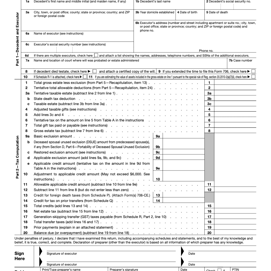 Form 706 United States Estate and Generation Skipping Transfer Tax