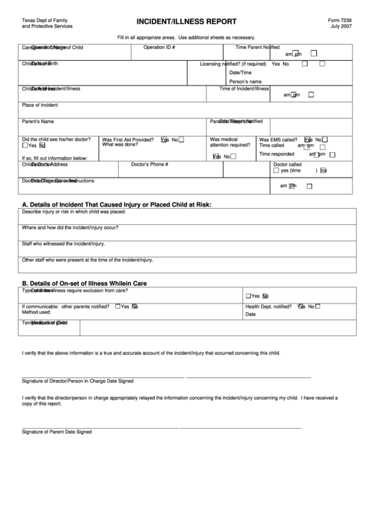 Incident Illness Report Form 7239 ReportForm