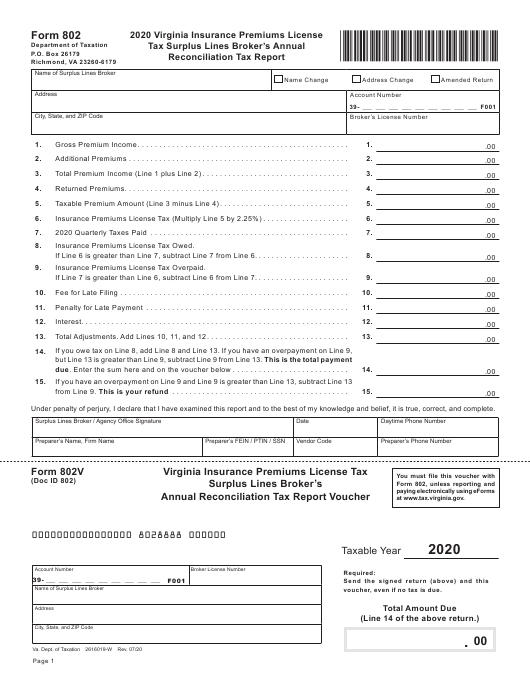 Form 802 Download Fillable PDF Or Fill Online Virginia Insurance 