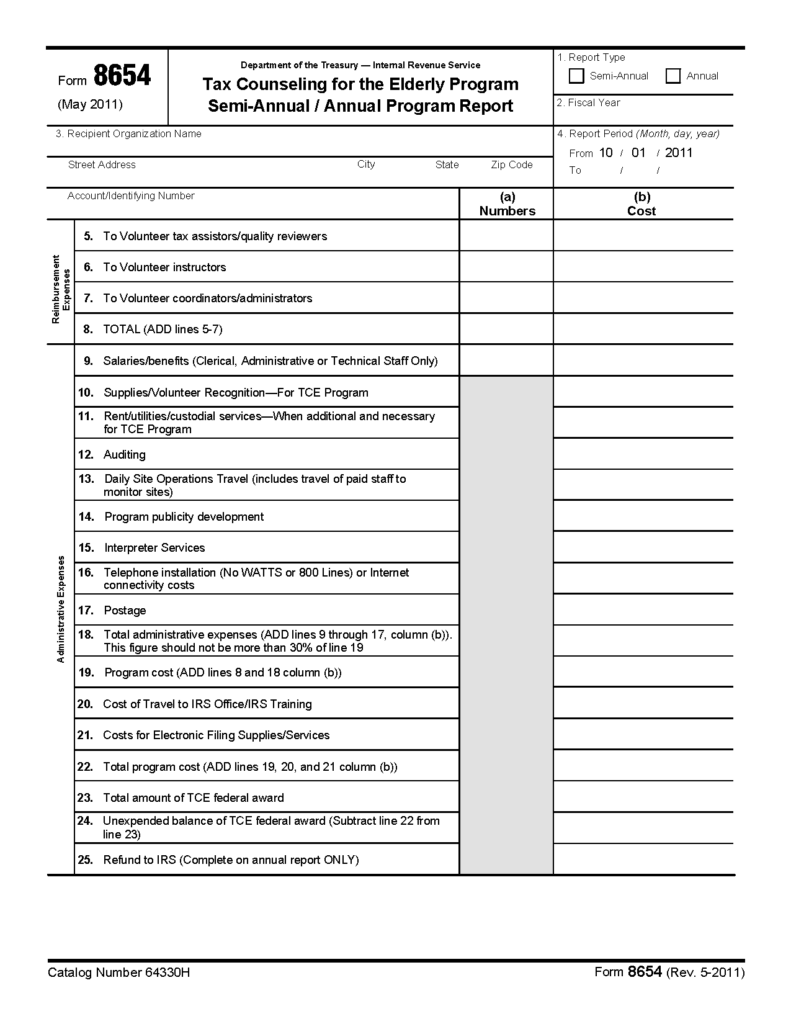 Form 8654 Tax Counseling For The Elderly Program Semi Annual Annual 