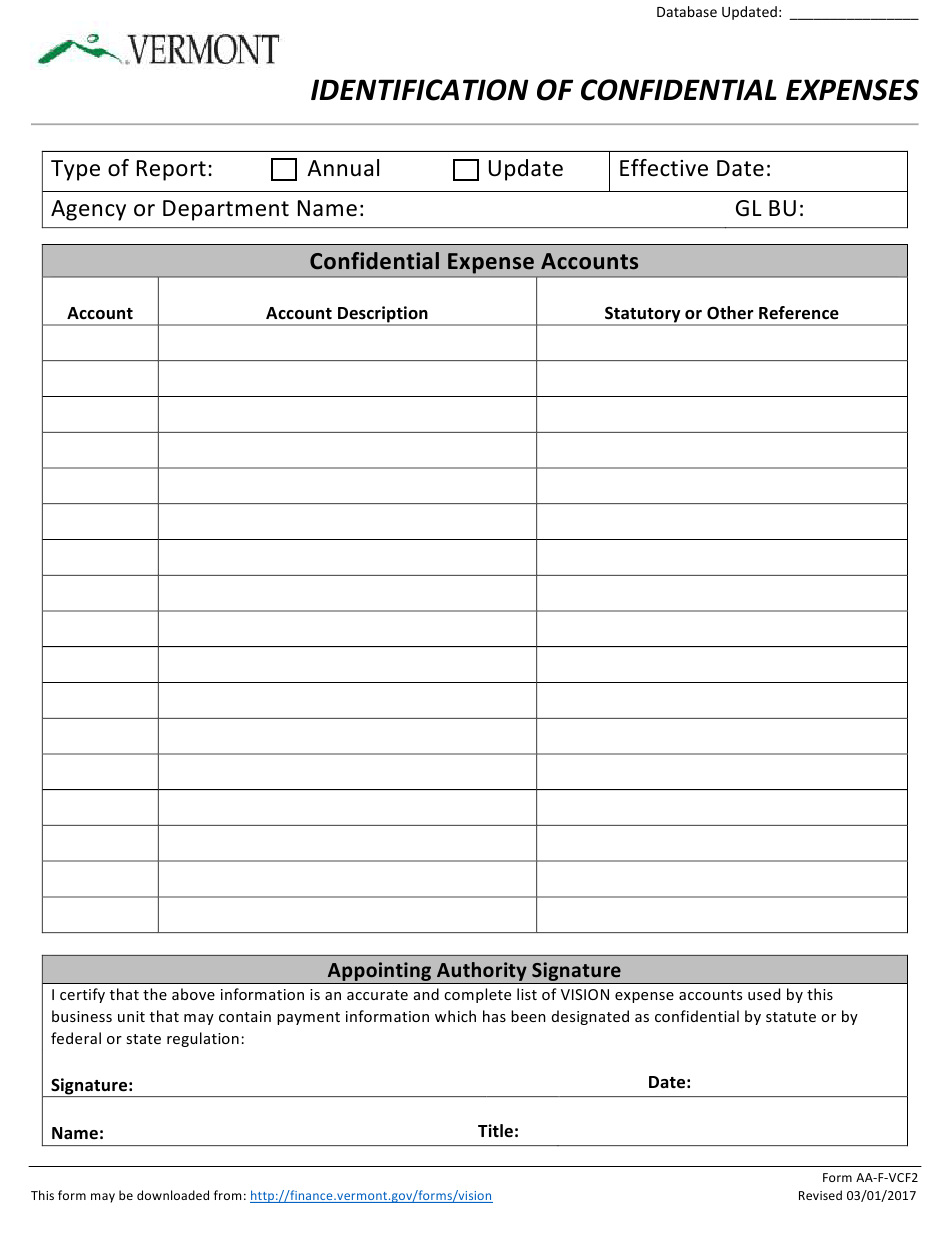 Form AA F VCF2 Download Fillable PDF Or Fill Online Identification Of 