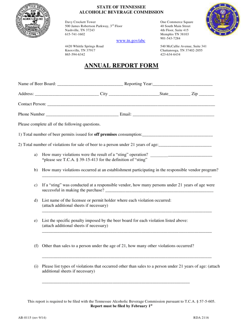 Form AB 0115 Download Printable PDF Or Fill Online Annual Report Form 
