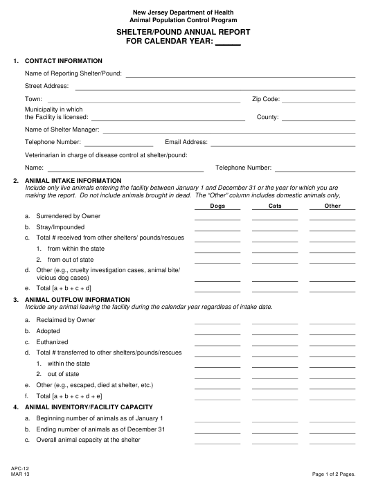 Form APC 12 Download Printable PDF Or Fill Online Shelter Pound Annual 