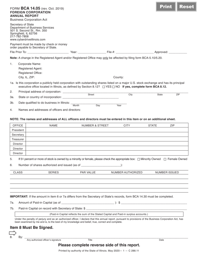 Illinois Annual Report Form Bca 14.05 - ReportForm.net