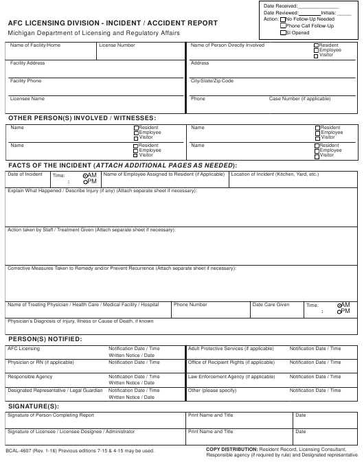 Form BCAL 4507 Download Fillable PDF Or Fill Online Incident Accident 
