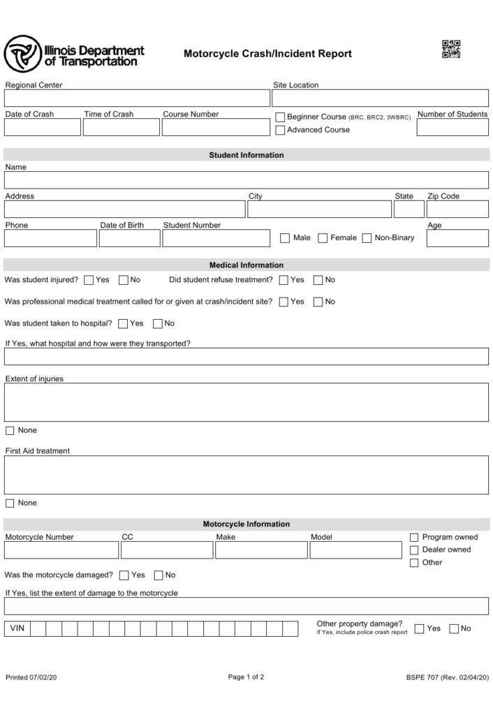 Form BSPE707 Download Fillable PDF Or Fill Online Motorcycle Crash 